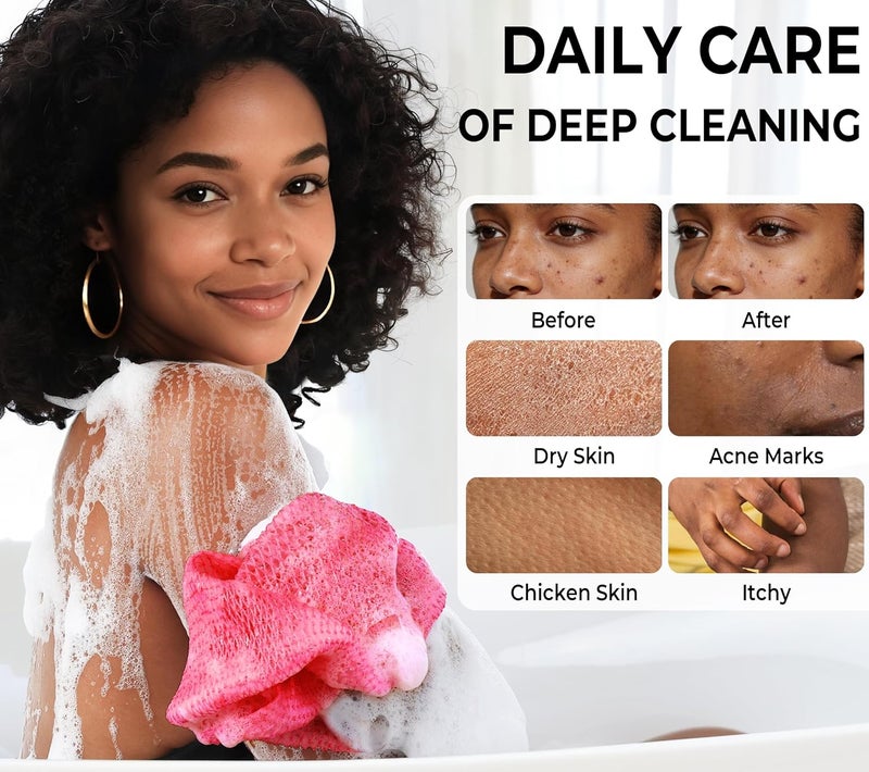 RelaxScene African Net Authentic - 2 Pieces Real African Exfoliating Sponge with Knots - African Net Wash Cloths for Body Scrubber Exfoliator Pink & BabyPink- Back Scrub for Shower Bath Accessories - Image 3